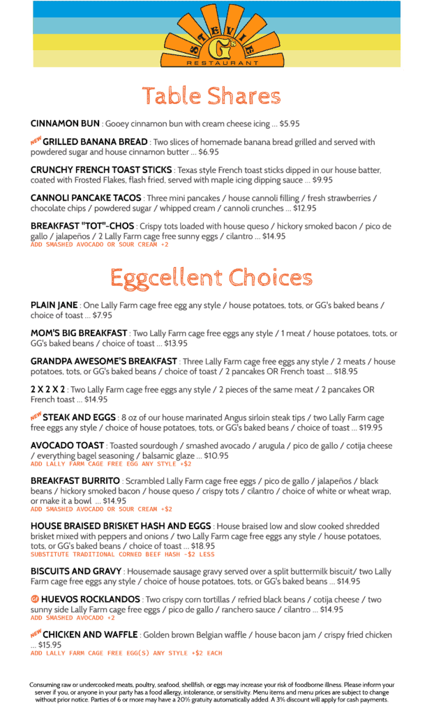 new 2026 stevie g's food menu 1